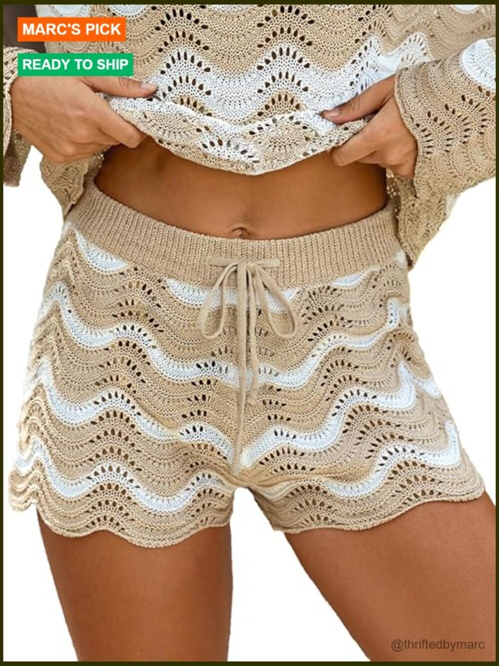 Striped Drawstring Waist Knit Beach Shorts Swimsuit Cover Up Women Casual